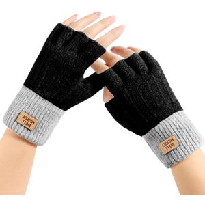 Fingerless Gloves for Women - Winter Knitted Half Finger Gloves for Typing Driving Fingerless Mittens