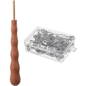 Threlaco Pin Basting Tool Set with 1 Pcs Pin Basting Tool and 100 Pcs 2 Inch Curved Quilting Pins Bent Sewing Safety Pins Handcrafted Sewing Tools for Quilting Knitting Crafting