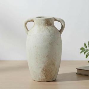 Ceramic Flower Vase Home Decor  9.8 Inch Pottery Rustic Farmhouse Decorative Vase with Handles for Table Centerpiece, Shelf & Mantel, Beige