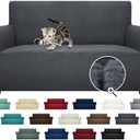 ZNSAYOTX Super Stretch Couch Cover Love Seat Sofa Covers for Living Room Dogs Pet Friendly Furniture Protector Spandex Loveseat Slipcovers with Anti Slip Foam Sticks (Dark Grey, Loveseat)