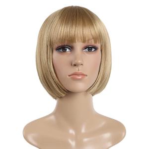 SYXLCYGG Bob Wig Short Blonde Wigs Flame Retardant 10" Straight Womens Synthetic Hair Wig With Bangs Girl Cosplay Party White Women Daily(Free Wig Cap)