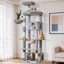 Taoqimiao 79 Inches XXL Cat Tree for Large Cats, for Oversized Cats, Multi-Level Cat Tower, 2 Spacious Cat Condo with 6 Scratching Posts, Hammcock & Cozy Basket, Cat Toys, Light Gray, S10W
