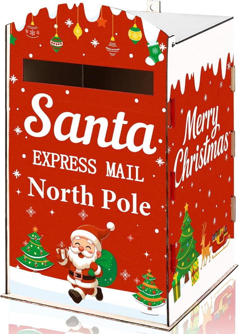 Moon Boat Mailbox Christmas Decorations Wooden Letters to Santa North Pole Mail Box with Banners Holiday Winter Indoor Outdoor Porch Front Door Decor