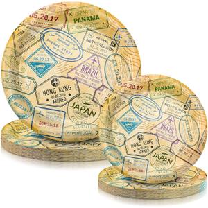 Yungyan 50 Pcs World Travel Plates Disposable Paper Tableware 9 Inch Dinner Plates 7 Inch Dessert Party Decoration Supplies