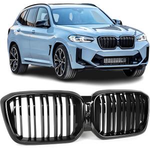 G01 G02 Grill - Front Grill Kidney Grille compatible with 2022 2023 2024 BMW X3 X4 G01 G02, ABS Double Slat, Gloss Black