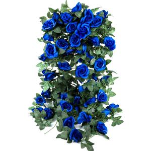 4 Pack (32FT) Artificial Rose Vine Fake Flowers Garland Hanging Silk Rose Ivy Plants Vine for Wedding Arch Party Garden Home Bedroom Office Wall Aesthetic Art Dcor (Royal Blue)