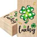 JarThenaAMCS 100Pcs St. Patrick's Day Guest Napkin Shamrock Clover Disposable Paper Napkins Rustic Burlap Print Dinner Hand Towels for Kitchen Bathroom Irish Party Supplies Table Decor