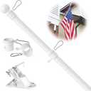 White Flag Poles for 3x5 Flags Outdoor, Flag Pole Kit for Outside House - Heavy Duty 5ft Flagpole and Holder, Mount for Outdoor, Boat, RV, Truck Hitch, Garage Tangle Free Rings, Weather Resistant