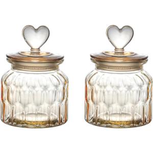Glass Storage Jars with Cute Heart Shaped Lids - 23oz Airtight Food Canisters for Candy Cookies Sugar Spices Snacks - Candy Jars for Wedding and Home Decoration (2PCS)