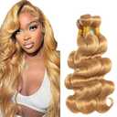 Color 27# Bundles Human Hair Honey Blonde 14 16 18 inch Body Wave Bundle Human Hair Blonde 3 Bundles 50 Gram Per Bundle 150g Total Brazilian Virgin Remy Hair