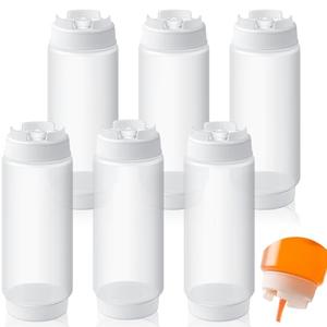 Singhoow 6 Pcs 24 oz Condiment Squeeze Bottles Restaurant Plastic Sauces Squeeze Ketchup Dispenser Inverted Refillable Large Clear Dressing Bottles for Restaurant Kitchen Catering