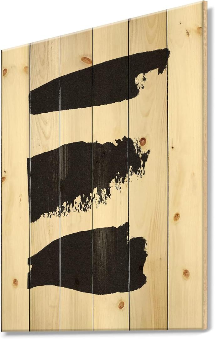 Black And White Geometric Company Ii Mid-Century Modern Wood Wall Decor, Black Wood Wall Art, Large Abstract Wood Wall Panels Printed On Natural Pine Wood Art (32L" x 24W")
