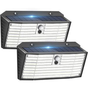 Upgraded Solar Lights Outdoor, 2 Pack 418 LED Motion Sensor Outdoor Lights, 3 Modes Security Light, IP65 Waterproof Solar Powered Wall Light for Outside Yard Garage Deck Fence