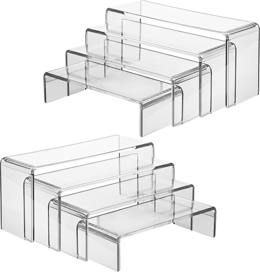 2 Set Large Acrylic Display Risers,8 Pcs Clear Perfume Stand Organizer,Desktop Display Shelves Collect Pop Figures Toys Cupcake Dessert for Decor,Food Display Shelves for Party