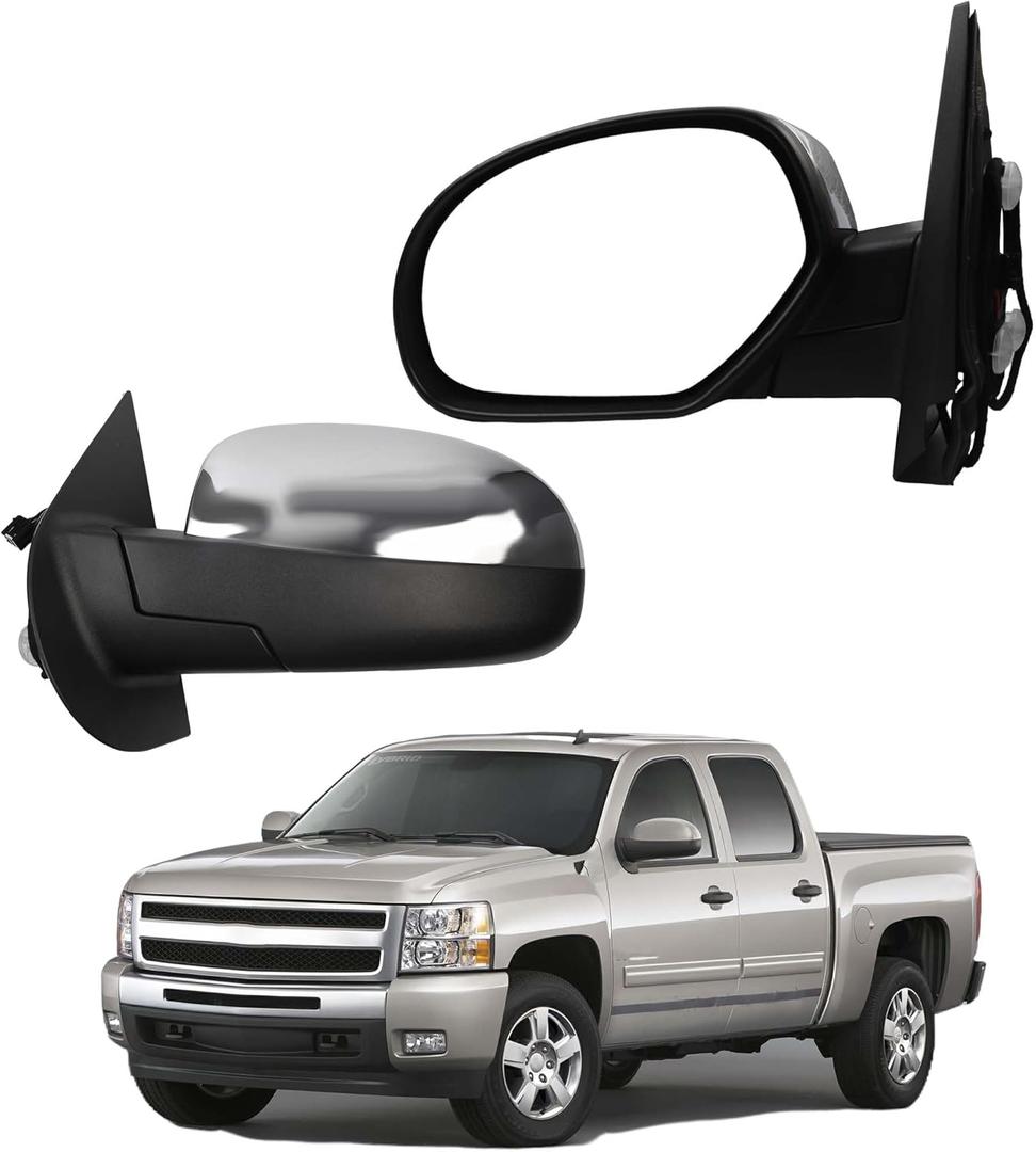 Dasbecan Driver Side Mirror Compatible with 2007-2013 Chevy Silverado, GMC Sierra Yukon Left Mirror w/Power Glass, Heated, Manual Folding, Chrome Cover Replace# GM1320340 (5pins)