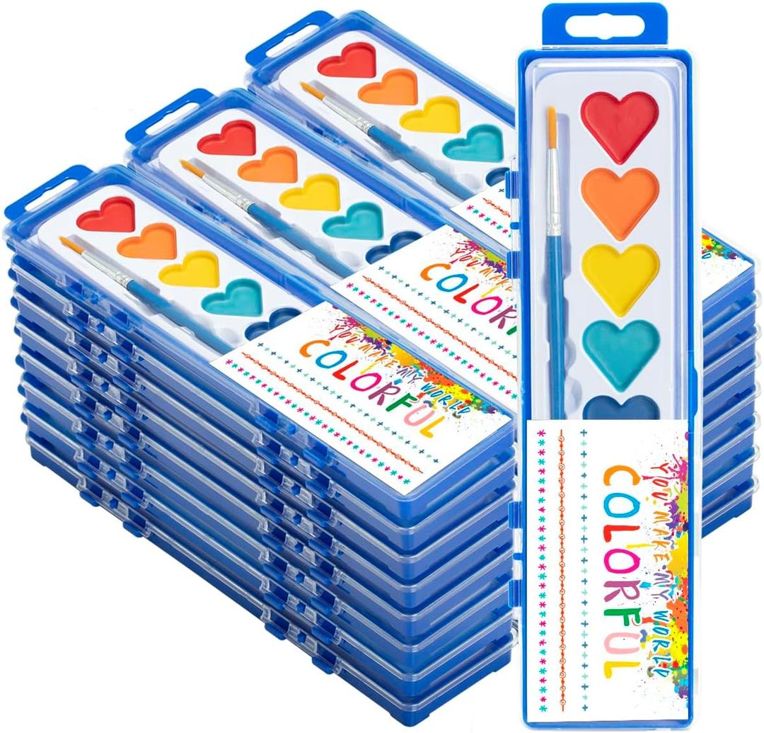 24 Pack Watercolor Paint Set, Washable Water Color Kids Paint Set with Paintbrush for Toddlers Adults, Art Supplies for Preschool Classroom Party Favor Valentines Gifts
