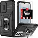 for Samsung Galaxy S25 Case with 1 Screen Protector,Built-in Slide Camera Cover+Kickstand Ring for S25 Phone Case Shockproof Anti-Scratch Military-Grade Drop Heavy Duty Protection Black