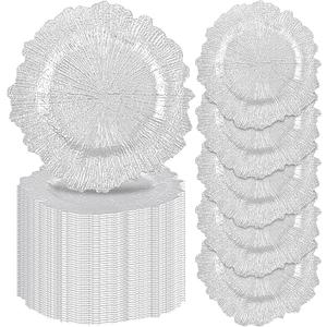 fani 50 Pcs Silver Charger Plates Bulk, 13 Inch Reef Wedding Chargers for Dinner Plate, Round Plastic Reusable Ruffled Rim Decorative for Table Setting, Parties, Wedding, Events