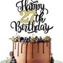 Happy 27th Birthday Cake Topper, Black Gold Glitter Birthday Cake Topper, 27th Anniversary/ 27th Birthday Party Decoration Supplies