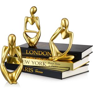 Feifeiya 6 Pcs Gold and Black Color Decorative Book & Thinker Statue Set - 3 Books Accents 3 Thinker Abstract Art Sculpture Home Decoration for Living Room Bookshelf Table Decor
