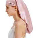 LilySilk Mulberry Silk Sleep Cap 100% 19 Momme Long Silk Bonnet for Curly Hair, Night Cap for Sleeping, Silk Hair Wrap for Women Rosy Pink
