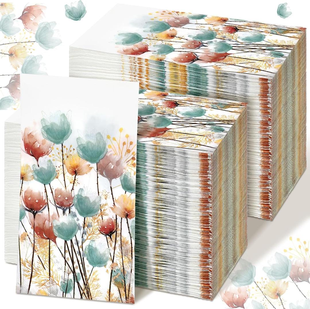 Seajan 200 Pcs Colorful Flowers Paper Guest Napkins Disposable Hand Towels for Bathroom Paper Disposable Guest Towels Napkins for Spring and Summer Wedding Bathroom Birthday Dinner Party