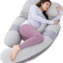 AS AWESLING 60in Full Body Pillow | Nursing, Maternity and Pregnancy Pillow | Extra Large U Shape Pillows with Detachable Side, Separate Support Pillow and Removable Cover (Velvet and Jersey Grey)