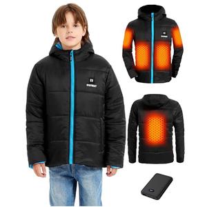 CYCYHEAT Kids Heated Jacket - Boys and Girls Heating Jackets Hoodie Coat With Battery Pack Heated Clothing for Skiing (US, Alpha, Small, Regular, Regular, Blue Upgraded Heating Element)