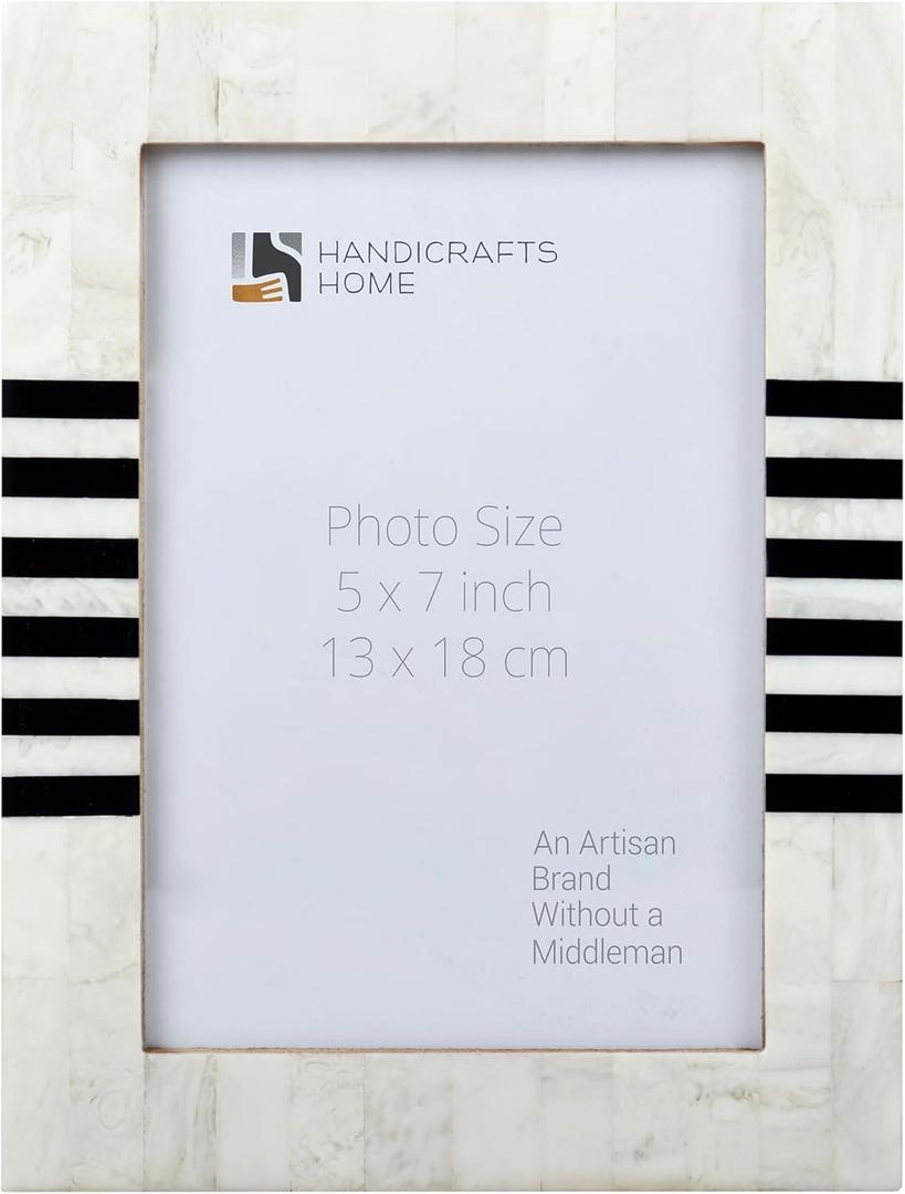 Handicrafts Home White Picture Frame, Handmade Resin Inlay 5x7 Black & White Photo Frame for Christmas Decor & Holiday giftings, Photo Frames for Farmhouse Decor, Shelf & Desk Decor & Gallery Wall
