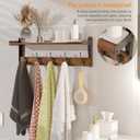 Coat Rack with Wall Mount, 23 Inch Long Entryway Wall Shelf with Hooks, Wood Hanger with Storage Shelf for Bathroom, Hallway, Rustic Brown