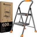 Step Ladder Foldable Folding Stool - for Home Adults Kitchen 2 Stepping Extension Tall Heavy Duty with Handrails - Closet Stepstool Stair Ladders Extendable Stepladder for Indoor House 600Lbs