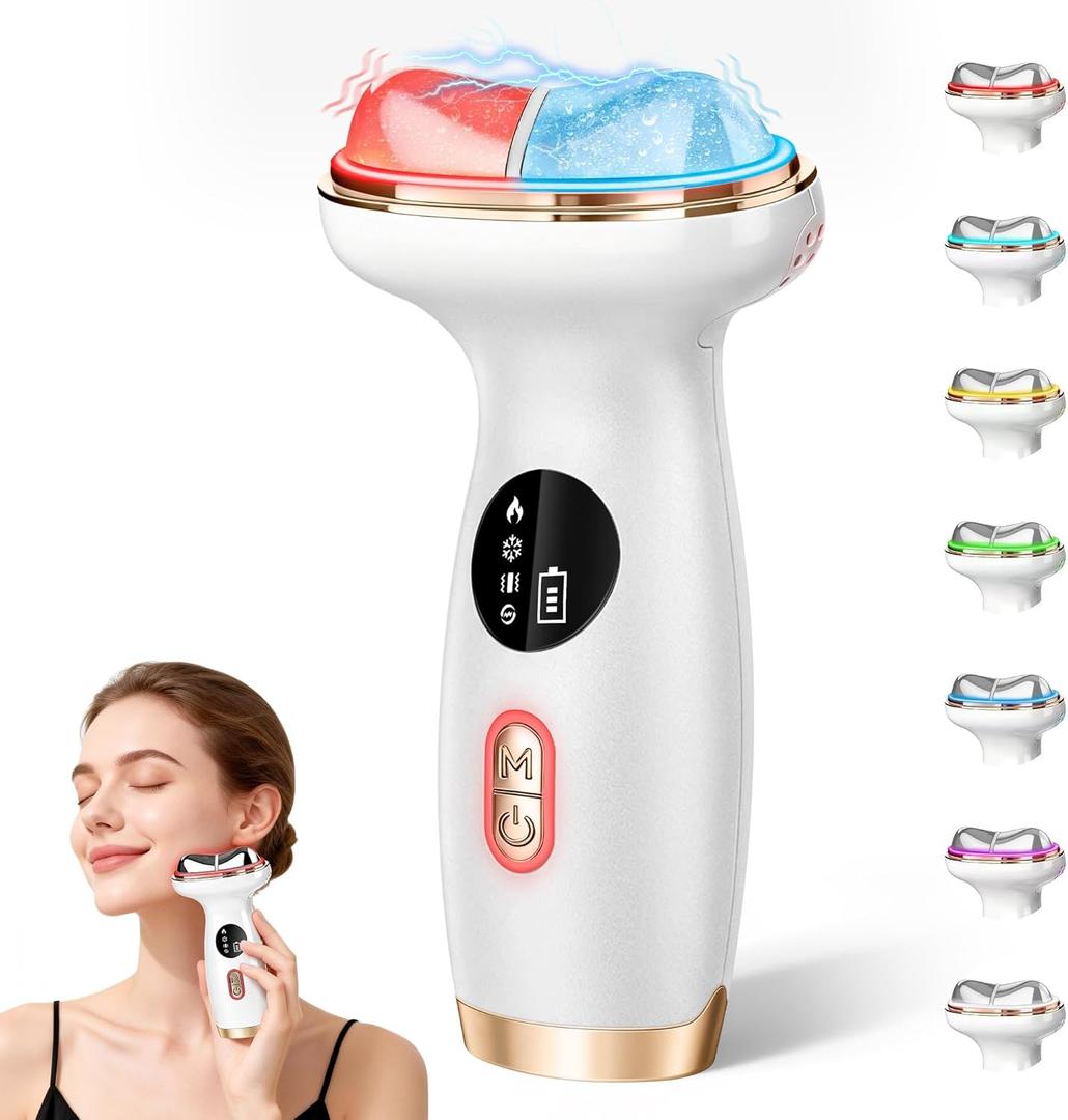 7in1 Cold Heated Facial Massager, Red Light Therapy for Face, Portable Microcurrent Facial Device, Cold Face Depuffer to Shaping and Reduce Swelling,Can Tightening Lifting Electric Gua Sha