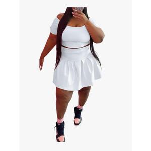 KELOVEPAN Pleated Short Skirt Sets Women 2 Piece Sweatsuits Sexy Plus Size Summer Two Piece Outfit Dress TrackSuit Set XL