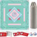 Mahjong Table Mat: 32.4 * 32.4 Inches Non-Slip and Noise-Reducing Mahjong Mat, Suitable for Mahjong, Poker, and Board Games. It Comes with 4 Mahjong Rule Cards, 2 Dice, and 1 Storage Bag. (Green)
