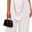 Vssjavun Women's Summer 2 Piece Outfits Cowl Neck Sleeveless Halter Tops and Wide Leg Pants Vacation Beach Matching Sets 2026 (White, XXL)