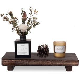 zoocatia Small Wood Tray Pedestal Stand Farmhouse Bathroom Decor Decorative Wooden Riser Kitchen Soap Dish Holder for Vanity, Counter, Sink, Large 11.8" x 7" - Dark Brown