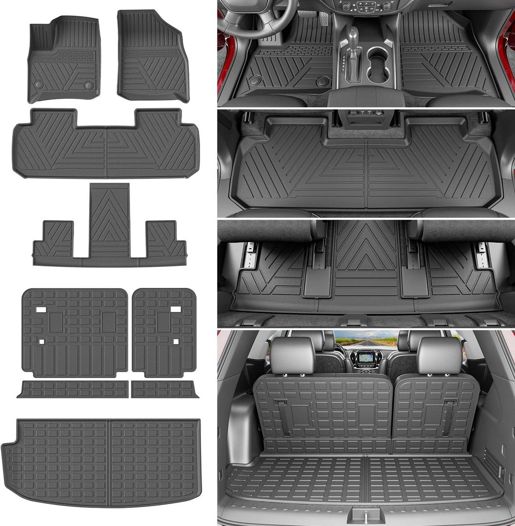 powoq Floor Mat Compatible with 18-24 Chevy Traverse Cargo Mat Replacement for 2018-2024 Chevy Traverse Accessories(Trunk+Backrest+7Seats Floor Mat)