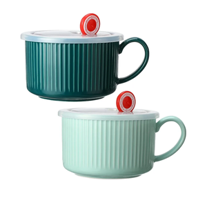 Nuenen 2 Pcs Soup Bowls with Lids and Handles 30 oz Microwave Safe Ceramic Soup Mug Microwavable Ramen Containers with Lids Large Colorful Cups for Noodle Cereal kitchen(Blue, Dark Green)