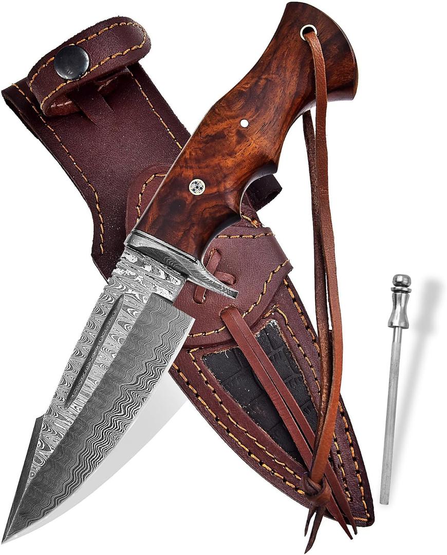 Poshland Custom Handmade Knife  Damascus Steel, Wooden Handle