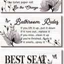 DONFENTHY Bathroom Decor, 3 Pcs Black Wall Art - Rustic Farmhouse Bathroom Rules Signs, Best Seat in The House, 10x5 Inch, Wooden