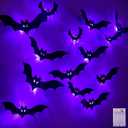 Halloween Bats Fairy Lights Wall Decor, 20 Packs Lighted Bats Stickers with Timer Halloween Party Wall Window Indoor Home Decorations