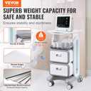 VEVOR 3 Tiers Lab Carts, Lab Utility Cart with 2 Drawers & 1 Top Tray, Mobile Medical Cart with ABS Material, Lab Rolling Cart with 4 Silent Wheels for Lab, Clinic, Hospital, Salon, White