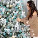 Pinkunn 6 Pcs Blue White Coastal Christmas Tree Ornaments 15.74 Inch Starfish Christmas Picks and Spray Beach Artificial Tree Toppers Ocean Branches Twigs Filler for Xmas Vase Crafts Decor