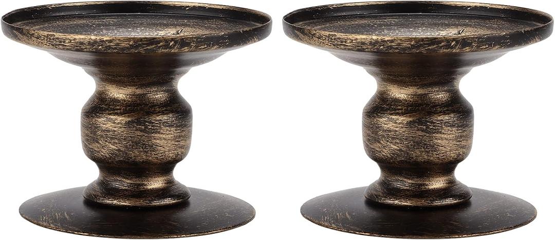 2 Pcs Vintage Pillar Candle Holders, Metal Candleholder Retro Pedestal Pillar Stands Candlestick Holders for Home Decor, Wedding Centerpieces, and Special Occasions
