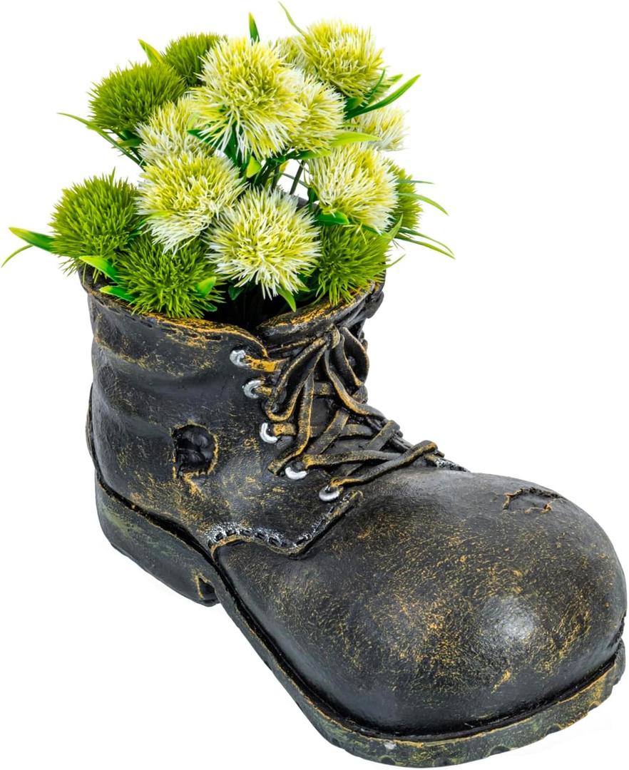 MyGift Vintage Boot Planter, Ceramic Garden Decorative Planter - Indoor/Outdoor Cowbot Boot Design Flower Pot for Succulent Plant, Cactus, Herbs and Flowers