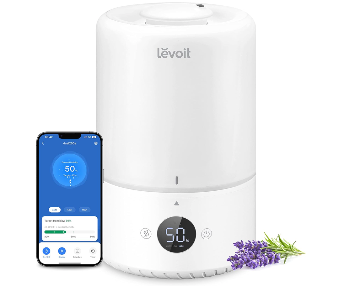 LEVOIT Smart Cool Mist Top Fill Humidifiers for Bedroom with Sensor, Auto Humidity Setting, APP & Voice Control, Essential Oil Diffuser, Ultra Quiet Operation, Super Easy Top Fill, 3L, White