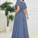 Ever-Pretty Plus Women's Chiffon Short Sleeves A-Line V-Neck Empire Waist Floor Length Plus Size Formal Bridesmaid Dress (Blue)