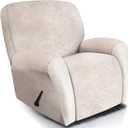 ANARACHON Recliner Chair Covers Leather Look, 4 Pieces Recliner Covers Non Slip, Soft Slipcovers for Large Recliners, Furniture Protector Washable for Pets (1 Seater, 02 Beige)
