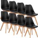 OLIXIS Dining Chairs Set of 4 Kitchen Mid Century Modern Chairs with Wood Legs and PU Leather Cushion for Living Room Bedroom Outdoor Lounge, Black