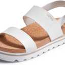 Women's Platform Sandals Arch Support Beach Slides for Woman Orthotic Summer Causal Cork Footbed Adjustable Buckle Elastic Band Cushion Cute Flatform sandalias de mujer (7.5, White)